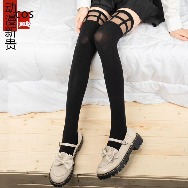 Velvet Thorn Princess cos anime hollow Plaid over-the-knee stockings black and white men's and women's high uniform thigh