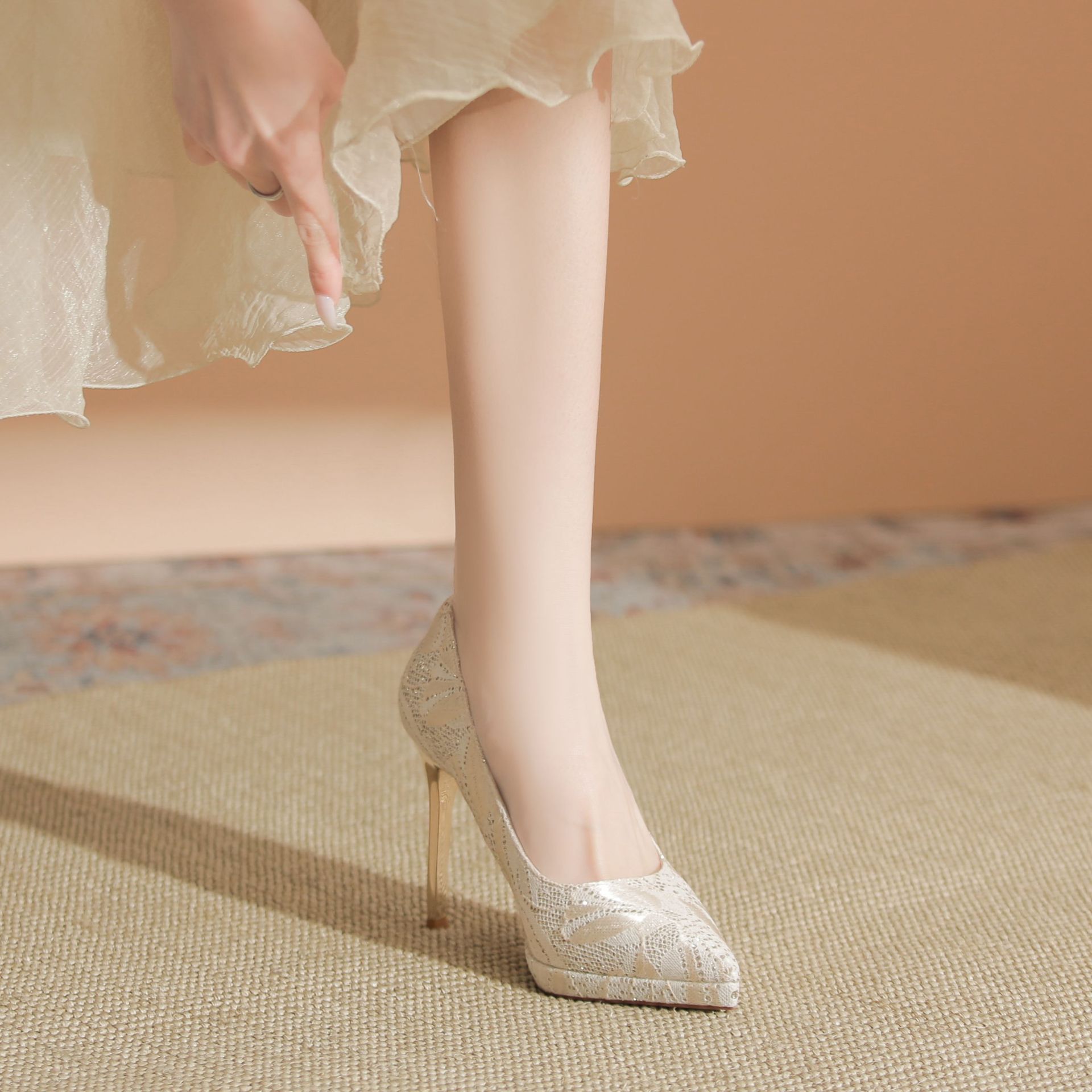 1089U Waterproof Platform Sequin Stiletto High Heels Women's Rhinestone Shallow Mouth Wedding Elegant Banquet Bridesmaid_voghion.com