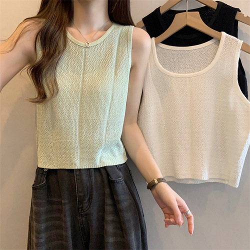 Summer  new Korean style versatile slim short sleeveless inner and outer wear student tops knitted vest for women trendy
