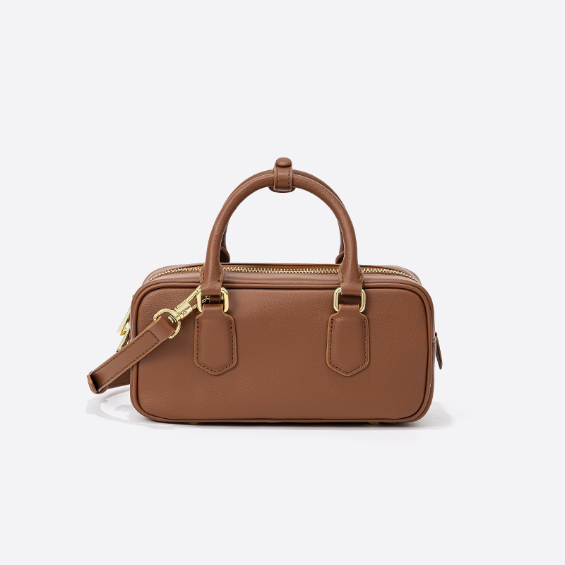 Hot Selling Women's Genuine Leather Boston Bowling Bag, Niche Design Pillow Crossbody Bag, Cowhide Handbag - Thumbnail 8