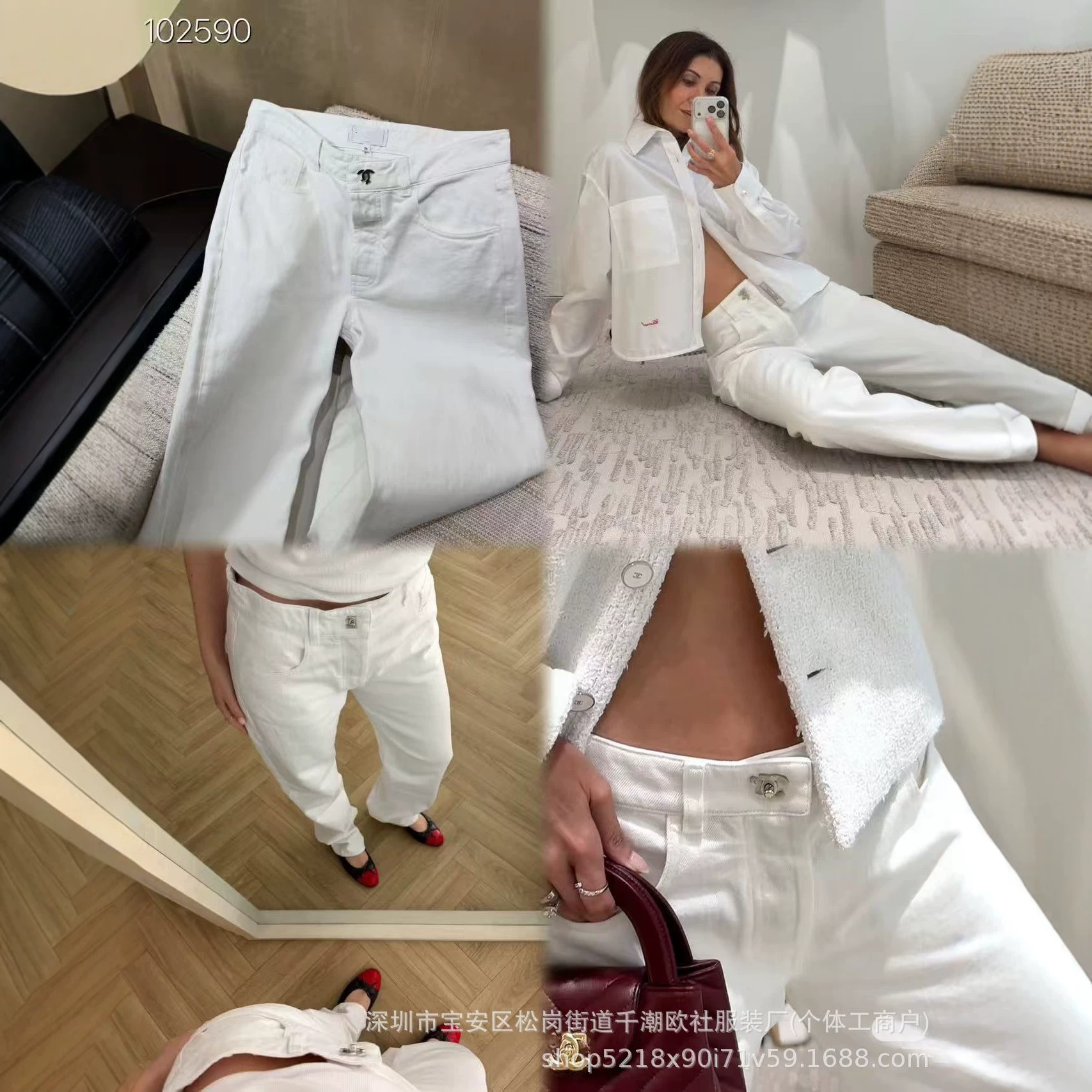 C-H26SS南油高定春夏新品书包扣重工立体双C高腰水洗直筒牛仔裤女