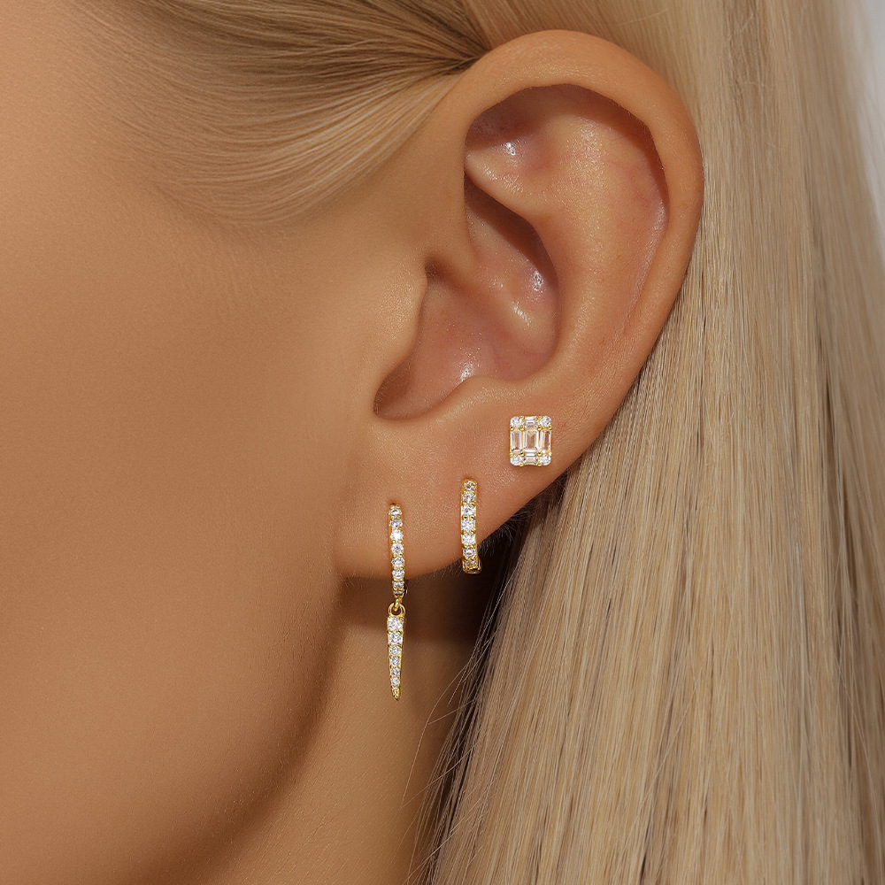 6g Weight 925 Sterling Silver Ear Needle Material Zircon Inlay Material Drop Earrings, Earrings, Ear Studs Classification 3 Pieces Set Quantity Daily, Street Occasion 925 Sterling Silver Material Geometric Pattern Women's Gender Inlay Design Simple Style, Shiny Style 3 Pieces Set 925 Sterling Silver Zircon Geometric Drop Earrings Earrings Ear Studs 6