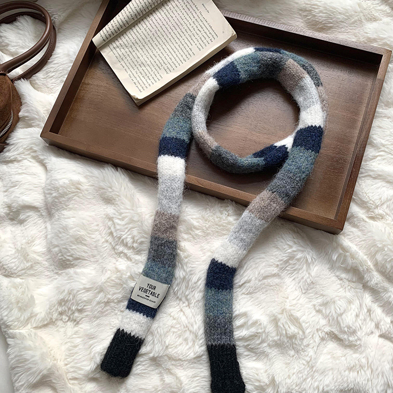 Bufandas de invierno de alta calidad para mujeres nuevas chicas coreanas dulces y frescas, cabello marino, rayas de color contrastantes, bufandas estrechas, bufandas de cuello