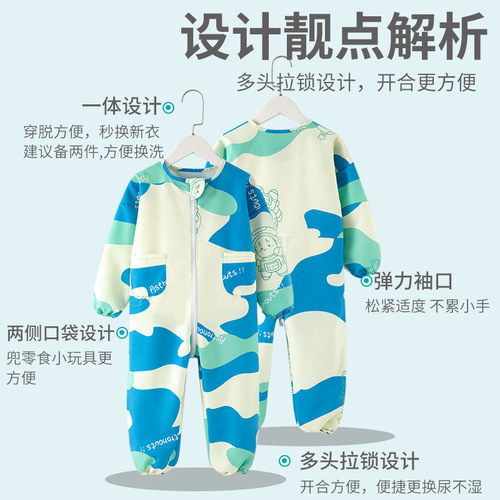 Children's one-piece smock, baby's full body waterproof protective clothing, infant and toddler's anti-dirty crawling suit, eating reverse dressing cover, cotton coat