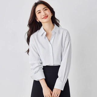 盐系条纹衬衫 慵懒风宽松休闲衬衣女2026春秋长袖通勤外套