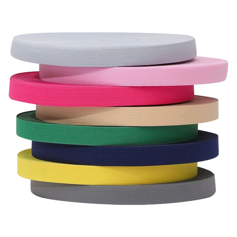 Оптовая продажа, аксессуары для одежды, 2 см, красочная полиэстеровая вязанная крючком эластичная лента, плоская эластичная лента для багажа, высокая эластичность