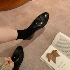 羊皮版 ~ 本革凱旋門黒レトロ楽福靴女平と英倫風小革靴浅口シングル靴