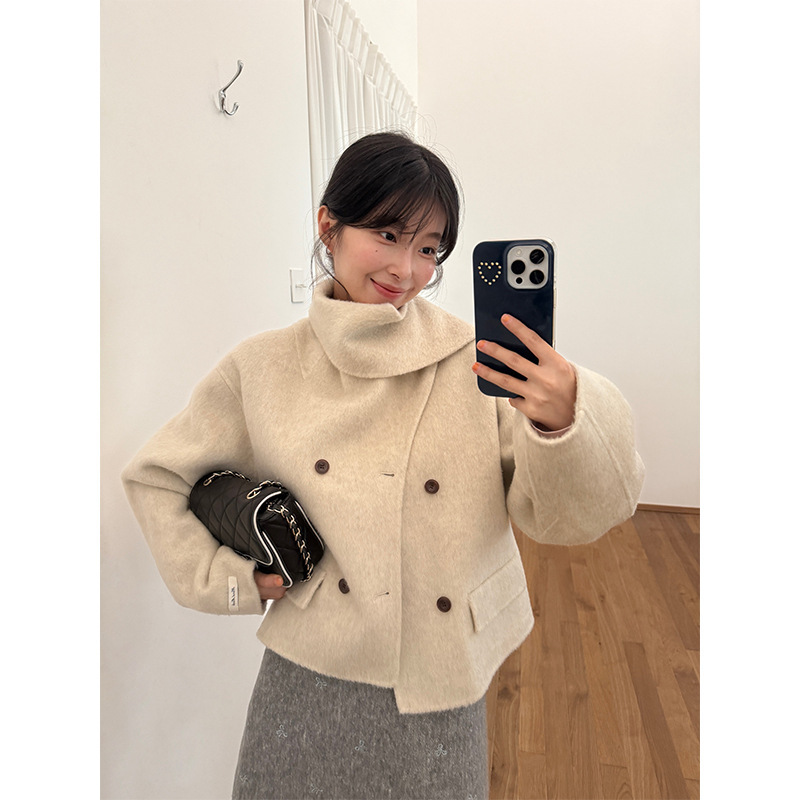 【Clearance No Returns】Winter Thickened Warm Design Scarf Collar Short Double-Sided Wool Coat Woolen Top 901