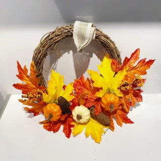 外贸批发万圣节花环感恩节秋收花环枫叶南瓜感恩节装饰品橱窗门挂
