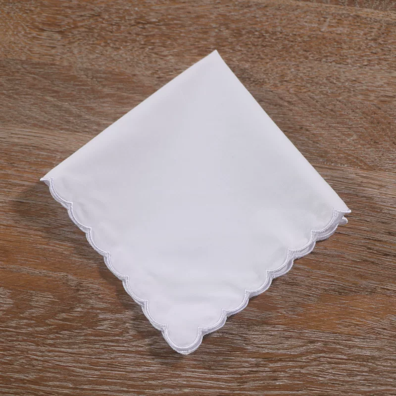[C015 Lace Handkerchiefs 婚礼圣诞12“x12"白色纯棉绣扇贝边手帕]