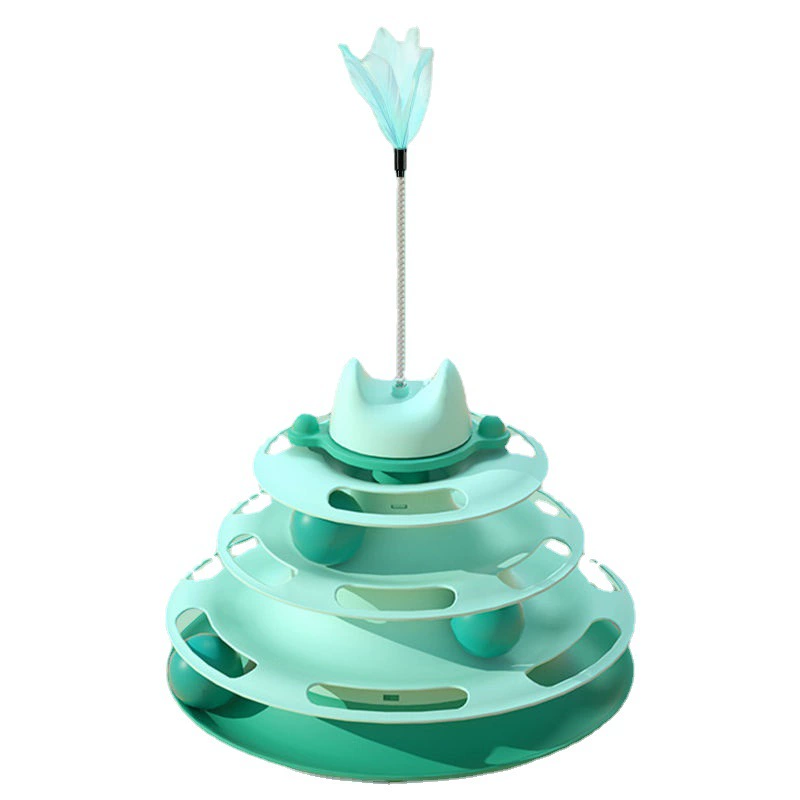 Factory wholesale cat toy self -hi artifact cat three -layer turntable ball teasing cat stick feather pet supplies