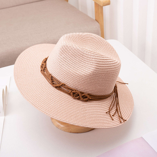 Spring and summer straw woven men and women's neutral straw hats, personalized fashionable and simple decorative hats, summer sunshade hats, casual top hats