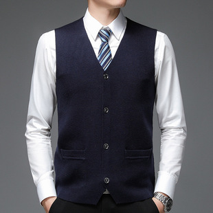 Counter autumn and winter new middle-aged men's V-neck cardigan waistcoat vest cashmere sleeveless sweater dad outfit