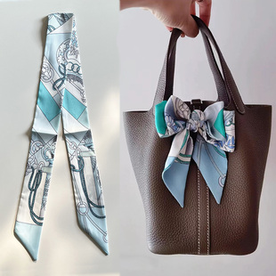Small Fresh Light Green Bag Silk Scarf Women Korean ins Spring and Summer New Small Ribbon Long Decorative Hair Band