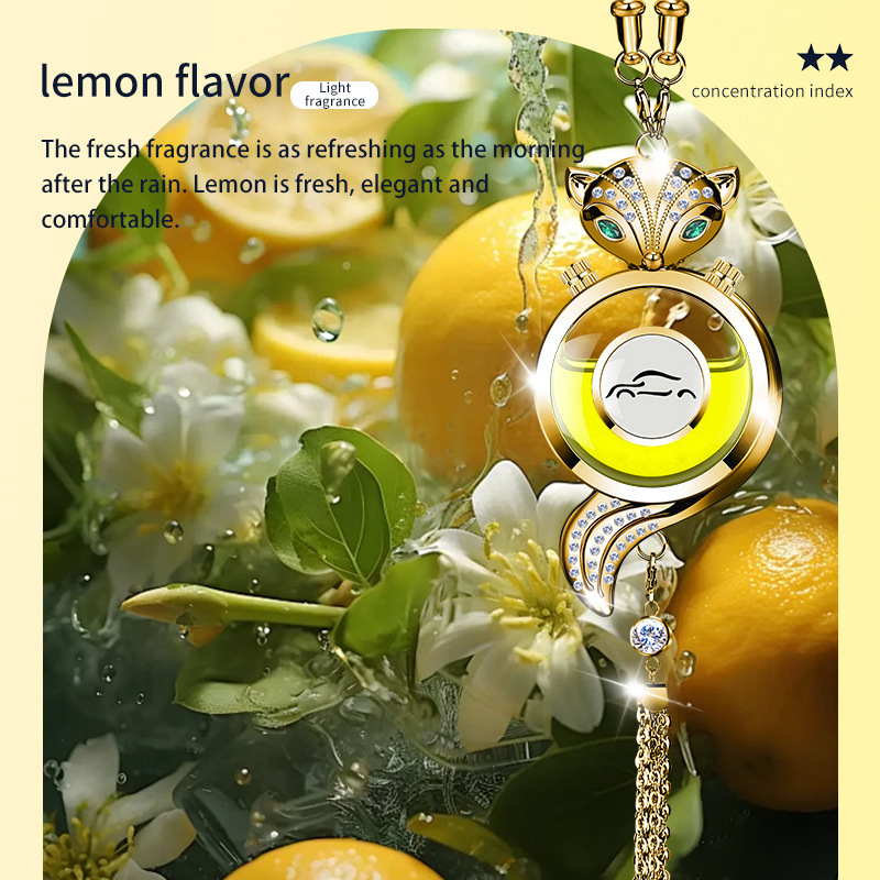 Qìchē – Car hanging Freshener Pendant - fox-golden-alloy-pendant-with-lemon-fragrance-small-car-logo