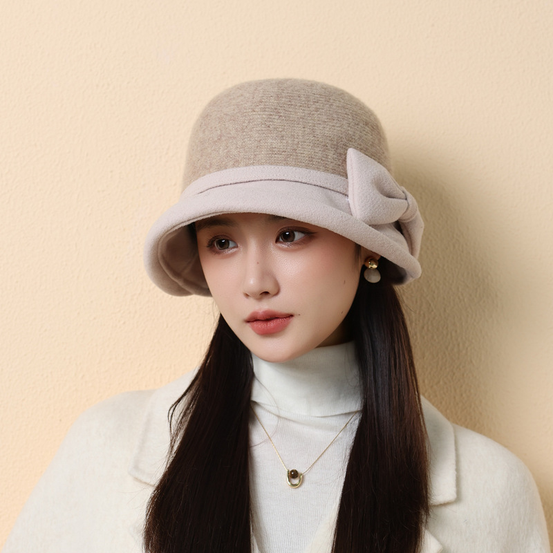 秋冬季帽子女羊毛呢蝴蝶结渔夫帽复古百搭名媛礼帽加厚保暖盆帽潮|undefined