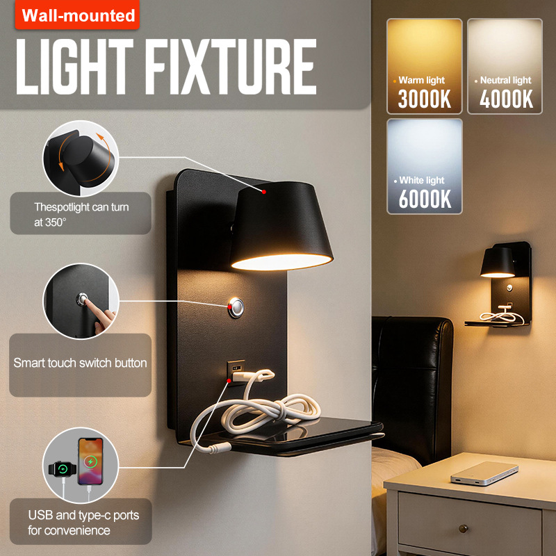 Cross-Border Touch Dimming Led Wall Lamp Indoor Bedside Lamp Bedroom Wall-Mounted Reading Lamp Amazon