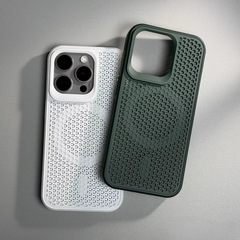 IPhone16ハニカムメッシュの放熱通気性携帯ケースアップル15マグネット超薄型シンプル保護カバー14