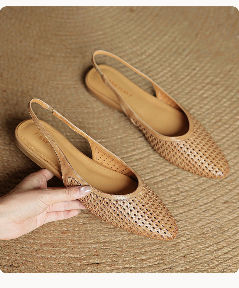 Sandal nữ da bò mũi kín quai sau đế bệt phong cách Hàn Quốc — đen chi tiết 18