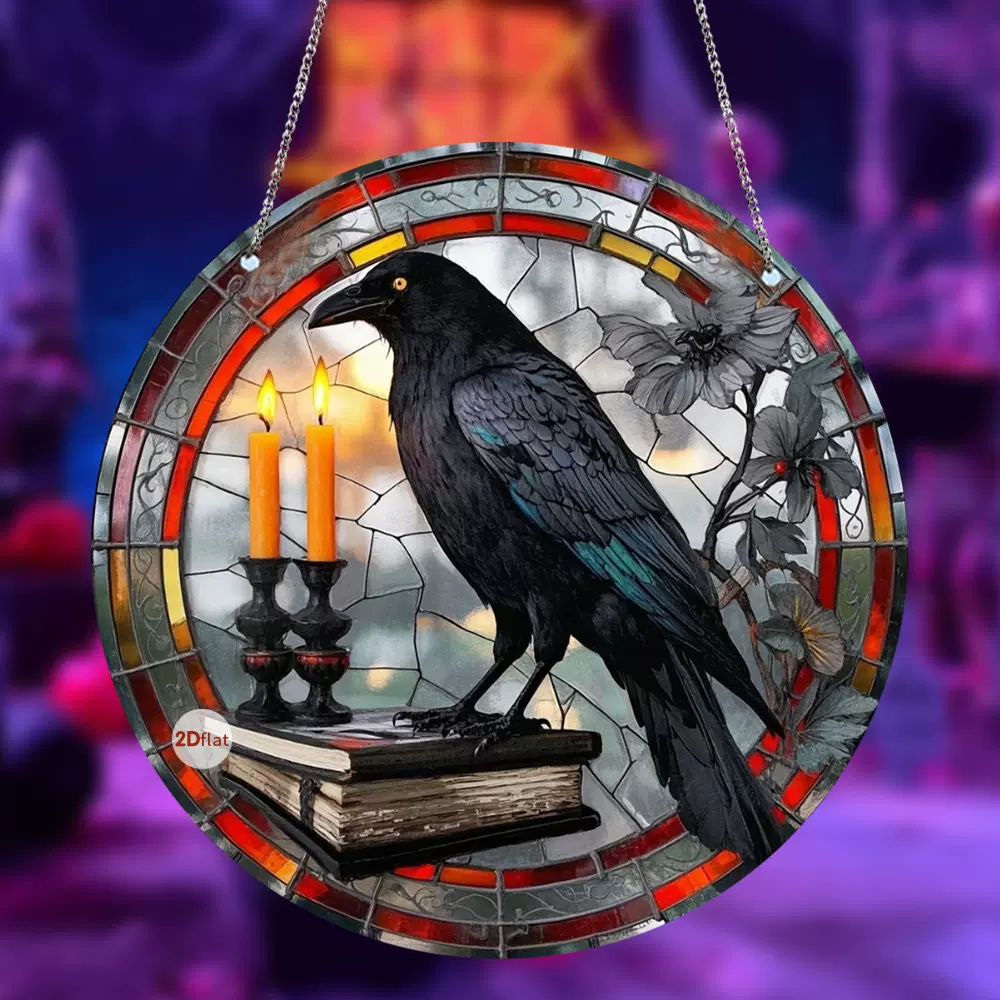 跨境万圣节经典乌鸦黑猫蝙蝠亚克力门窗墙面挂牌挂件氛围场景装饰