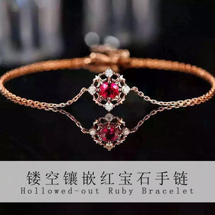 Xintai Jewelry 18K Gold Natural Ruby Bracelet K Gold 750 Casual Diamond Bracelet Jewelry Rose Gold