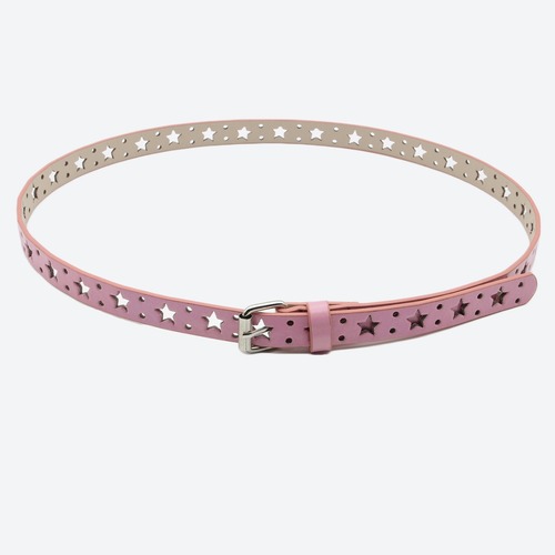 Wholesale women's leather belt with personalized hollow-out design, featuring a creative five-pointed star and heart shape.