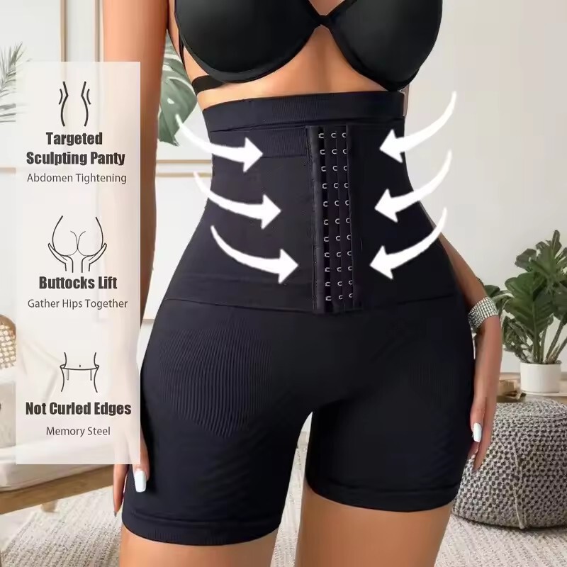 Cross-Border European and American Women's High-Waisted Tummy Control Shaping Shorts with Adjustable Front Straps, Butt-Lifting, High-Pressure Elastic Shapewear