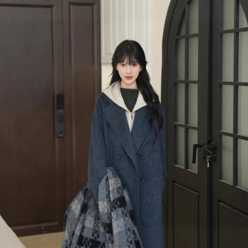 假两件双面羊毛大衣韩系高贵气质百搭长款宽松女装秋冬新款|undefined