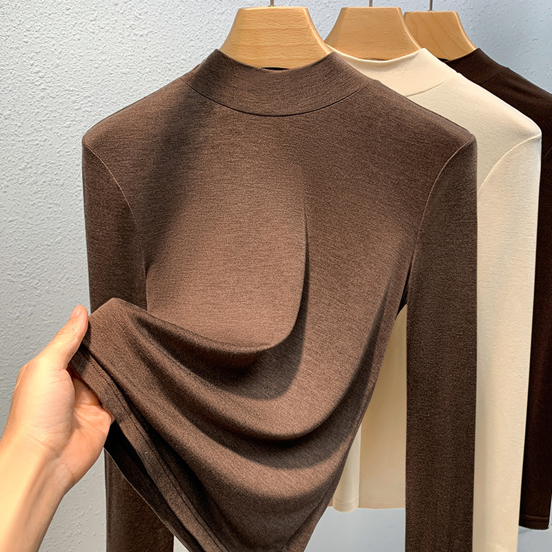 Collar del soporte de terciopelo que basa la camisa para las mujeres 2023 nuevas aminoácidos cepillado piel inferior ropa caliente Cintura interior apretado top image 6