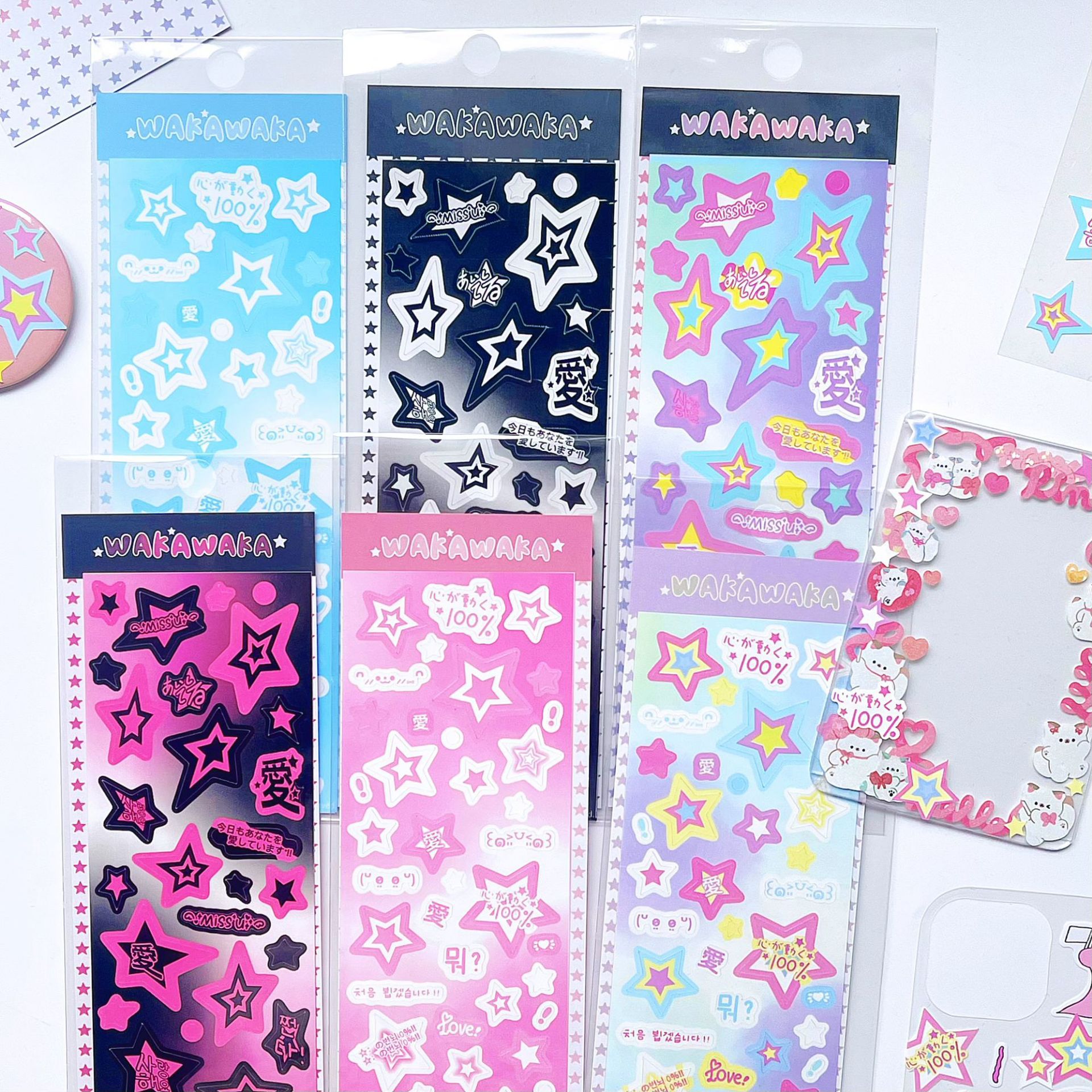 哇卡原创跨境咕卡贴纸跨境手帐贴纸 星星元素韩系ins风咕卡打底贴