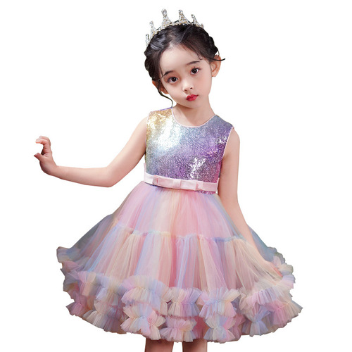 Girls dress vest princess dress sequin dress short skirt cake skirt mesh tutu skirt Children's Day