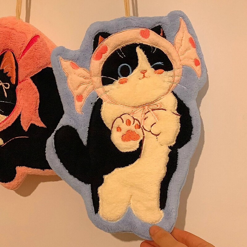 かわいい猫ハンドタオル 吸水速乾 かわいい厚手の四角タオル 小さなタオル 子供用トイレタオル|undefined