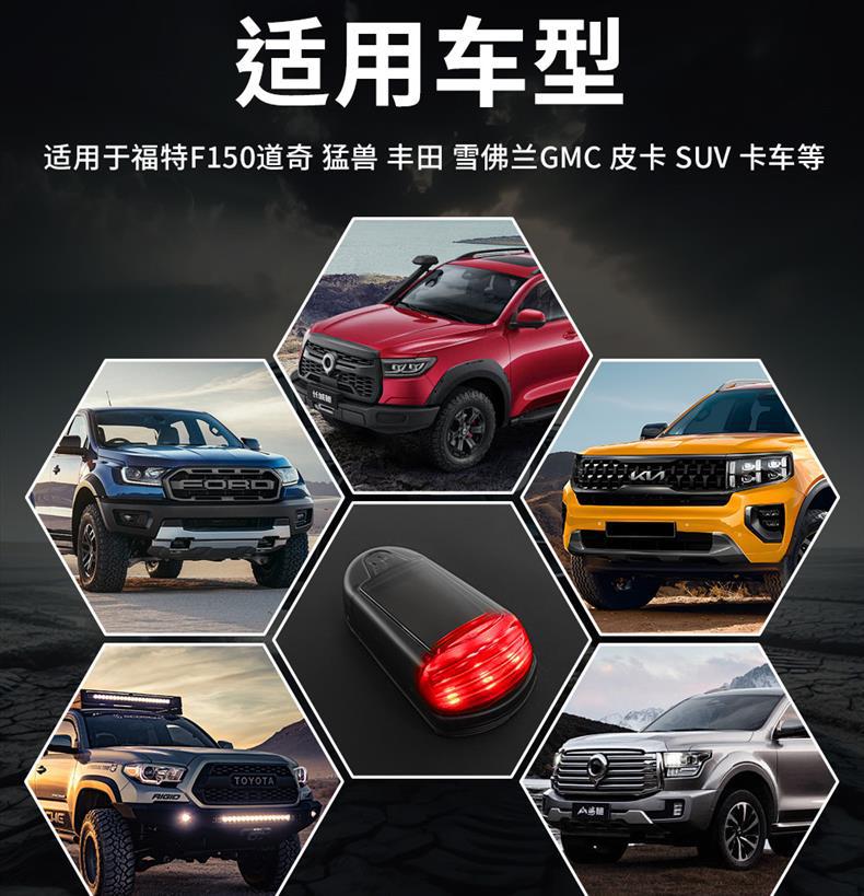 Truck LED Solar Roof Light Car Pickup Wiring Free Blow Light Bubble Diversion Cover Colorful Light Modification Accessories