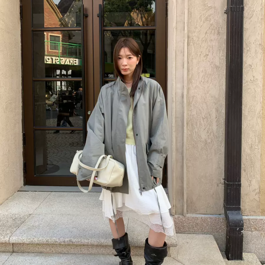 ZHIJIAN十三行6春款上新立领简约宽松风衣短外套时尚休闲气质大衣