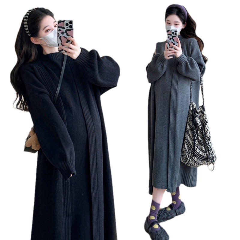임산부 옷 가을 유행 엄마 새로운 드레스 가을과 겨울 정장 패션 게으른 스타일 니트 조끼 스커트 두 조각 정장