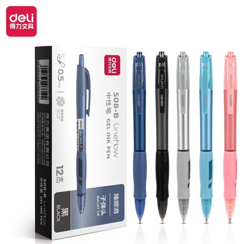 Bolígrafo de gel Deli S08-B, bolígrafo de gel de prensa para examen de escritura para estudiantes, bolígrafo de firma de oficina de 0,5mm