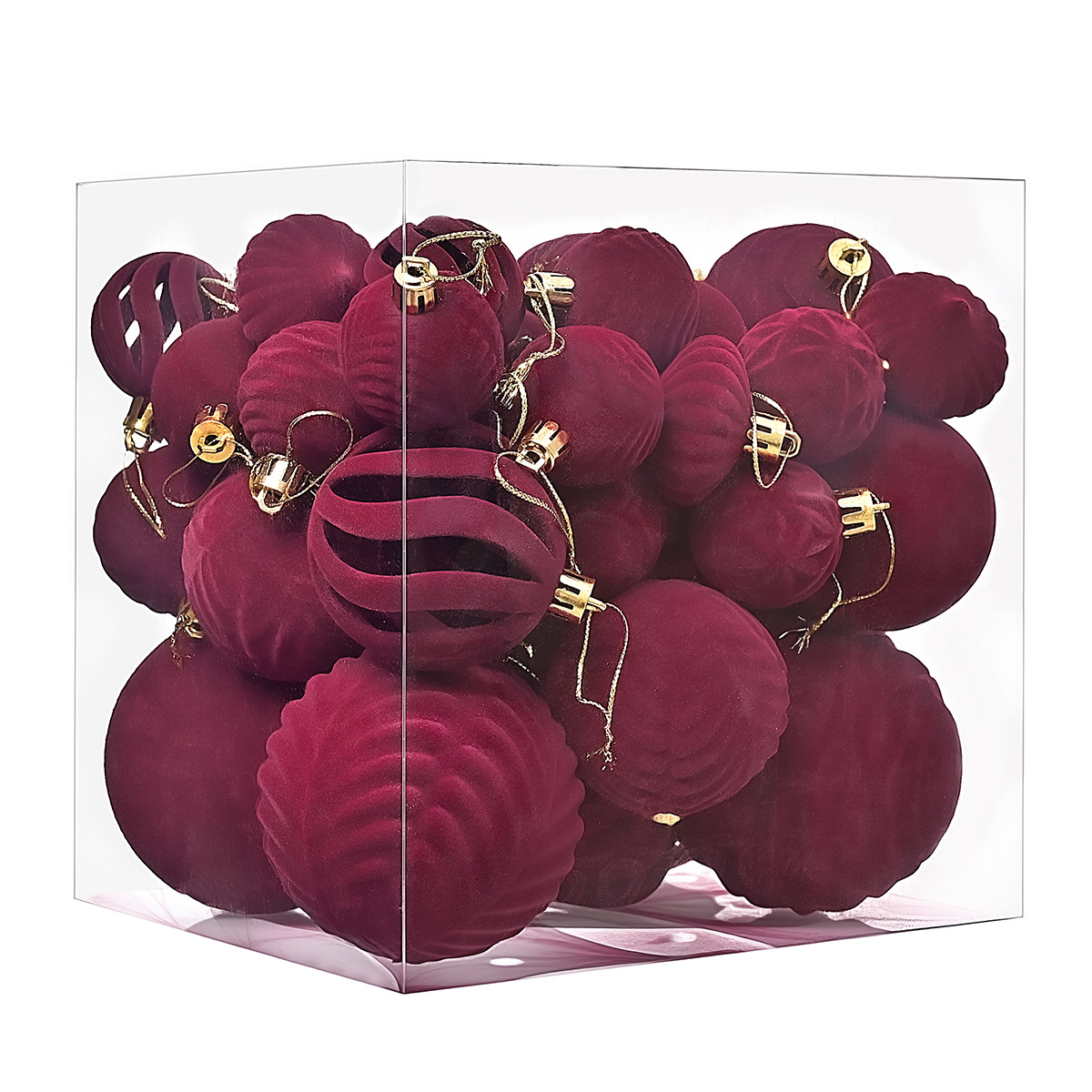 Transfronterizos para 36 bolas de navidad de floquete de forma especial, bolas de tela pintadas rojas, colgantes decorativos para árboles de navidad