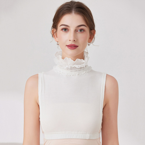  Seconds: Transforming into a Cute and Lovely White Pure Cotton Collarless Blouse with Petal-like Collar, Trendy and Playful Collarless Top, Wholesale Manufacturer for Cross-border Sales