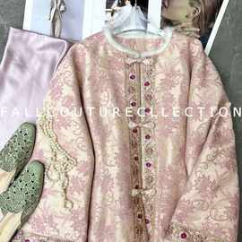 深圳南油女装植绒拼水貂毛羽绒服优雅复古新中式国风圆领对襟