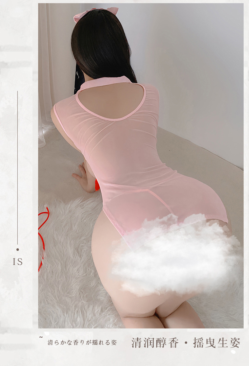 Nurse Roleplay Lingerie Set with Mesh See-Through Skirt and Thong, Pink One Size — detail image 7