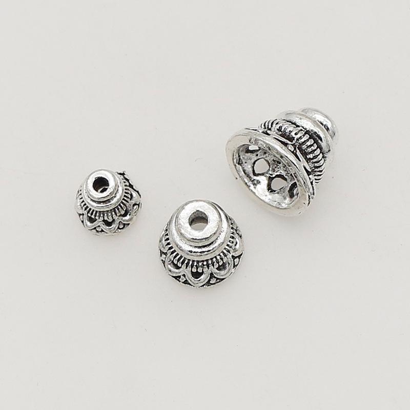 Retro hueco de tres vías cabeza de torre de pagoda 8/10/12mm plata tibetana tapa de cuentas sombrero de flecos accesorios de joyería de bricolaje