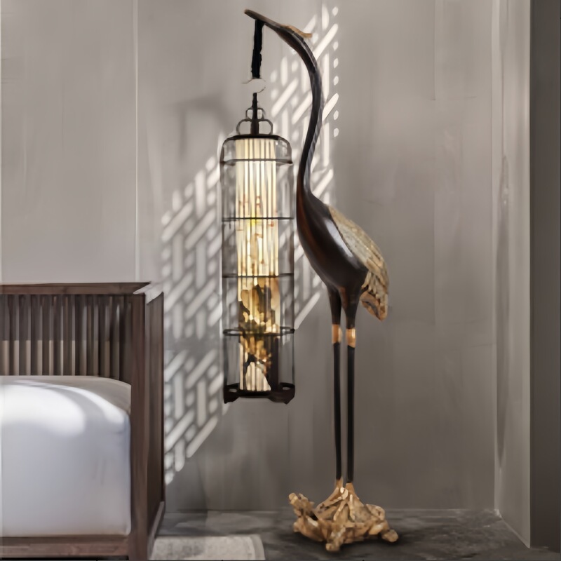 New Chinese Floor Lamp Antique Crane Lantern Zen Chinese Style Living Room Sofa Vertical Ornaments Iron Bird Cage Lamp New Chinese Floor Lamp Antique Crane Lantern Zen Chinese Style Living Room Sofa Vertical Ornaments Iron Bird Cage Lamp