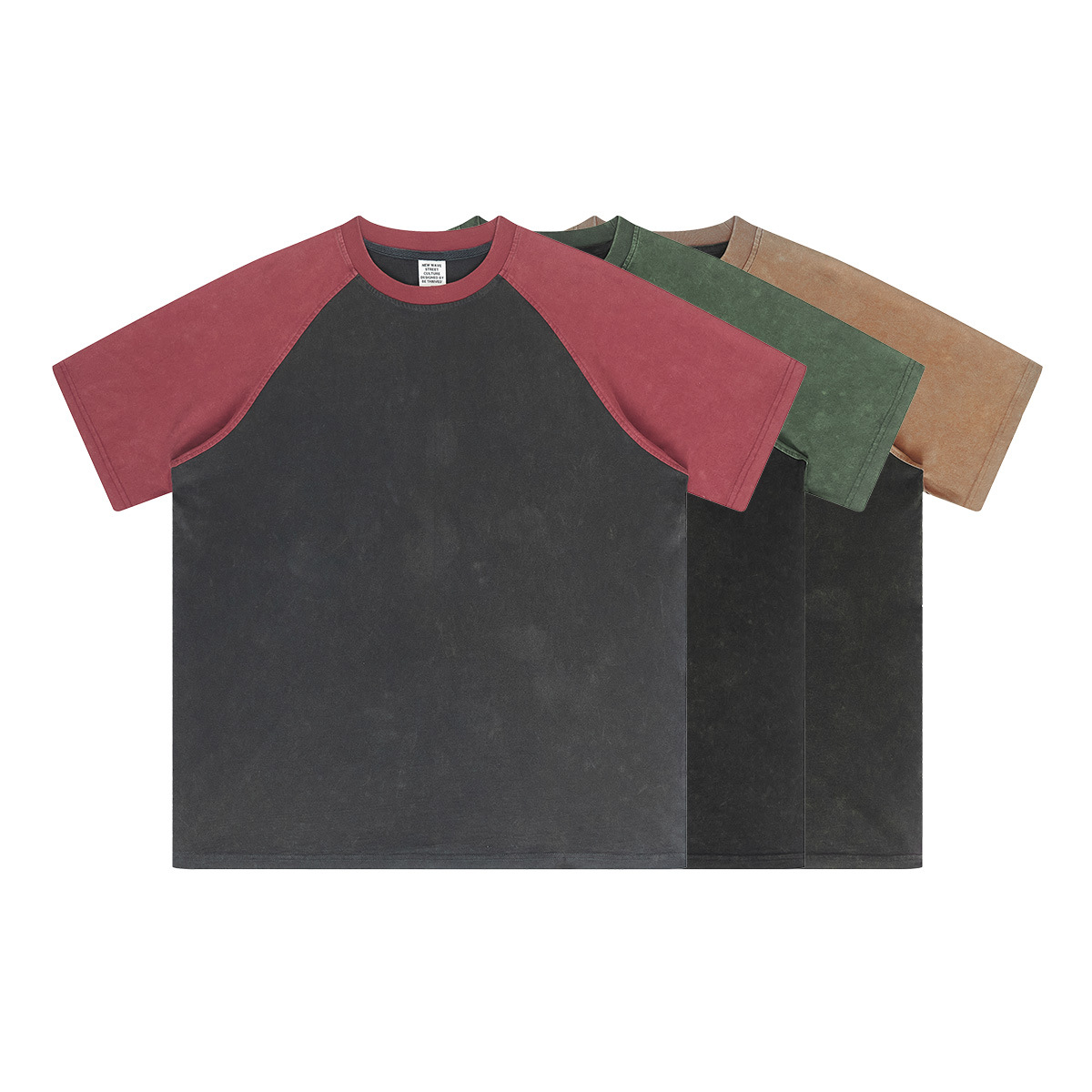 Impresora de marcas| 2025 primavera y verano nuevo 285G color de contraste de hombro lavado con agua manga corta marca de moda vintage americana t
