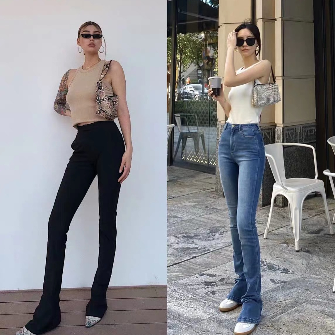 Leg-Lengthening Floor-Length Horse Hoof Pants for Women 2021 Spring New Ins European and American High-Waist Slim Micro-Flared Denim Pants
