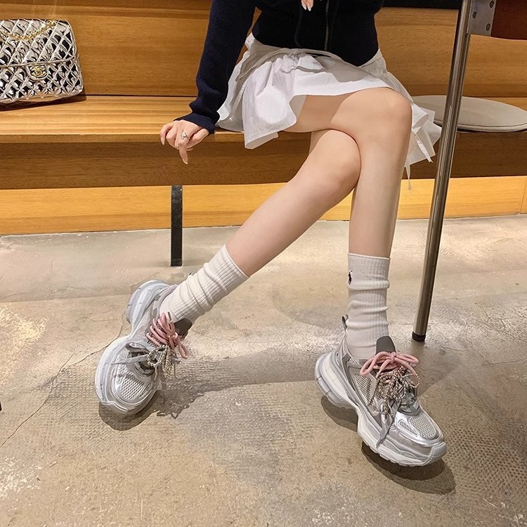 [sheii Su] longitud 75mm ~ altura de doble piso grueso aumento gris zapatos deportivos casuales zapatos para mujeres