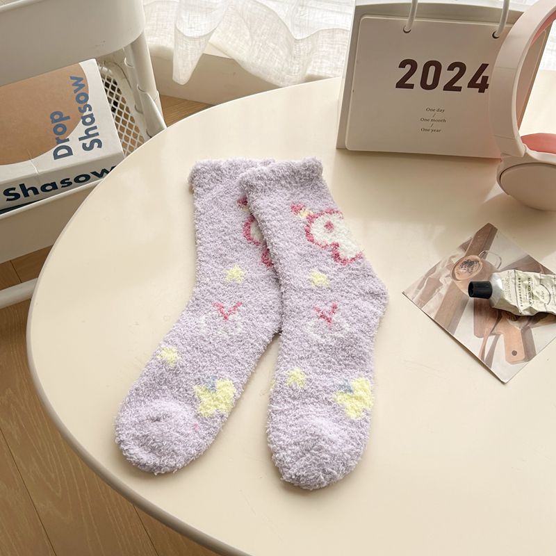 Calcetines de Piso de Felpa Coral de Poliéster Grueso para Invierno y Hogar