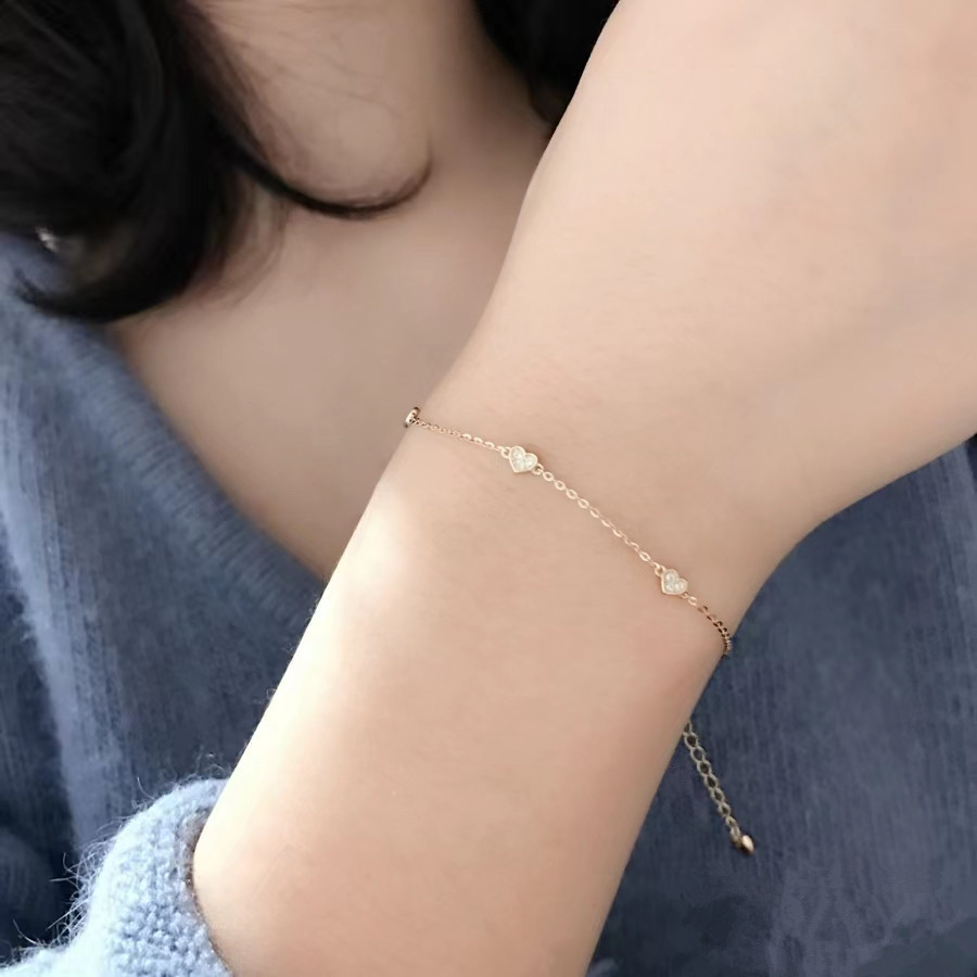 Simple Style Heart Shape Sterling Silver Plating Inlay Zircon 14k Gold Plated Bracelets display picture 5