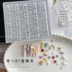kt猫蝴蝶结美甲硅胶模具3D立体五角星芒克罗心爱心甲油胶填充磨具