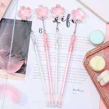 粉色可爱少女心吊坠笔卡通萌系粉色樱花挂件笔学生时尚黑色签字笔