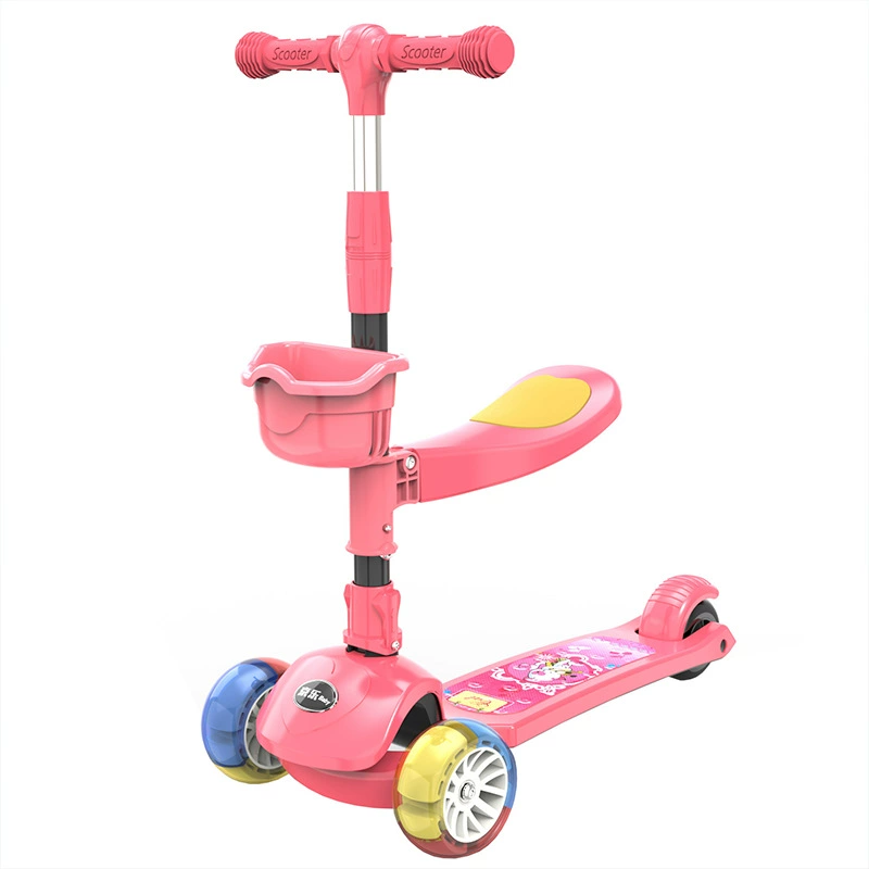 Children's foldable scooter with seat, three-in-one